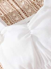 SHEIN Vintaside Kids Tween Girl Ruffle Trim Top & Floral Print Ruffle Hem Skirt - Multicolor - View 3