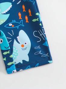 SHEIN Toddler Boys' Swimwear, Adorable Cartoon Print Long Sleeve One-Piece With Sun Hat, Suitable For Summer Vacation, Beach, Surfing, Water Park