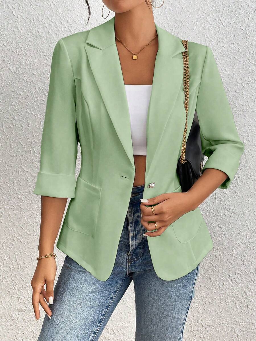 EMERY ROSE Casual / Workwear Solid Color Blazer For Spring/Summer - Green - View 1