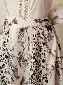 Spring, Elegant, Vacation, Beach, Casual, Holiday Anewsta Women's Elegant Leopard Print Patchwork A-Line Skirt - Multicolor - View 5