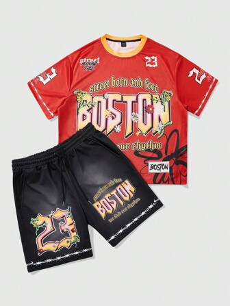 Prep Set de 2 camisetas de manga corta con estampado gráfico para hombre en estilo Y2K, aptas para usar a diario en primavera/verano