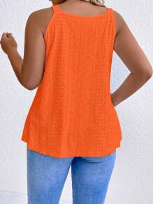EMERY ROSE Áo ba lỗ thêu họa tiết vòng rỗng màu trơn cỡ lớn mùa hè - trái cam - Xem 2