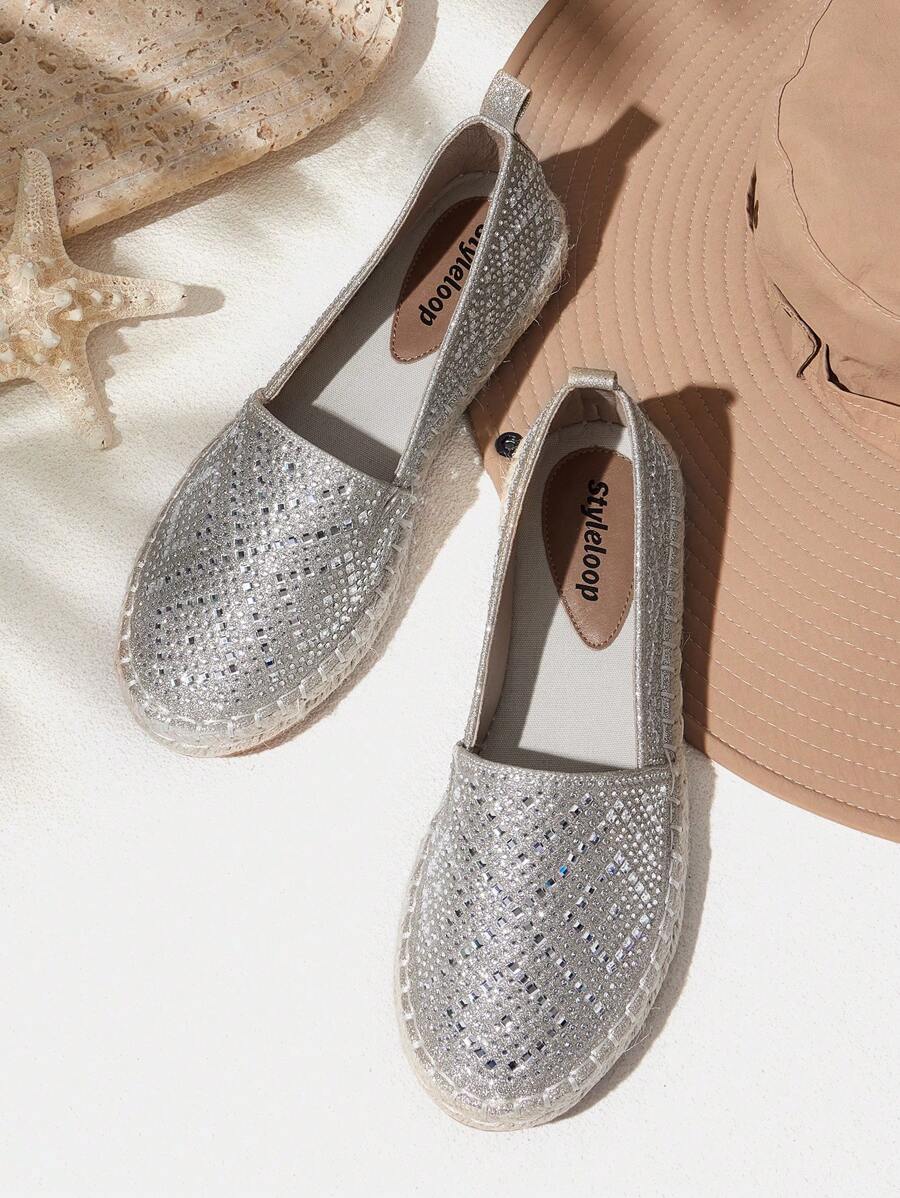 Styleloop Women's Casual Rhinestone Embellished Flat Sandals, Bohemian Style For Vacation - Silver - View 1