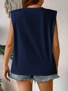 Calvaya Commute Minimalist Sponge Padded Shoulder Tank Top, Fashionable For Summer - Navy Blue - View 2