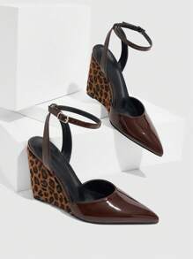 CUCCOO SZL Tacones de cuña de punta estrecha con estampado de leopardo para mujer, tacones altos de moda sexy de color negro, stilettos para atuendo de chica mala, estilo callejero sexy, fiesta de verano