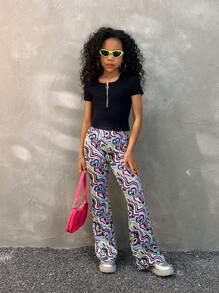 Coolane Kids Tween Girls Elastic Waist Allover Print Casual Pants, Daily Wear - Multicolor - View 3