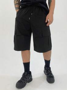 DAZY Pantalones cortos casuales de color negro sólido de estilo oscuro para hombres, de verano