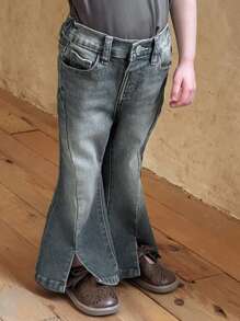 DAZY Young Girl Flare Leg Denim Pants, Fall - Dark Wash - View 3