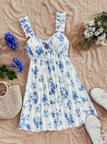 Soleia Trang phục lễ Phục sinh cho phụ nữ Boho Quần áo nữ Váy Milkmaid cho phụ nữ Trang phục Rave Váy tốt nghiệp lễ Phục sinh Trang phục mùa hè cho phụ nữ Váy Phục sinh mùa hè cho phụ nữ Trang phục kỳ nghỉ cho phụ nữ Váy ngắn dây có thiết kế nơ in hoa cho phụ nữ - Xanh và trắng - Xem 1