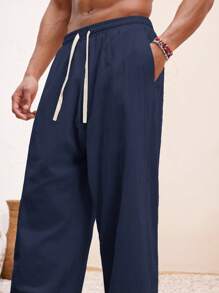 Manfinity VCAY Men Beach Outfits Summer Vacation Basic Woven Casual Surfing Seaside Beach Fit Linen Pants Beachwear