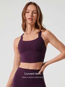 GLOWMODE FeatherFit™ 交叉肩带弧形下摆运动文胸背心，低冲击瑜伽日常穿着 - 櫻桃可樂 - 查看 4