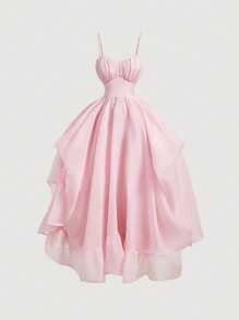 SHEIN MOD White Two-Wear Women's Dress With Short Front And Long Back, Adjustable Length - Pink - View 1