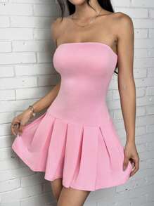SHEIN EZwear 1 Áo ống trơn màu cho nữ, thích hợp mặc với váy mùa hè - Hồng - Xem 5