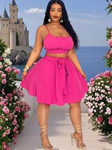 Slaydiva 2pcs Plus Size Women Casual Commuter Vest And A-Line Skirt Set