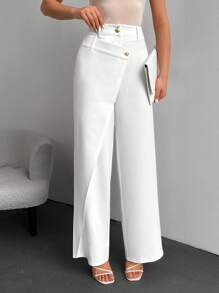 SHEIN Pantaloni larghi asimmetrici da donna, doppio strato, vita alta, pantaloni casual e da donna d'