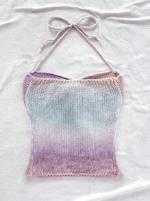 Soleia 复古休闲渐变色细肩带露背针织背心，节日/约会/情人节下午茶