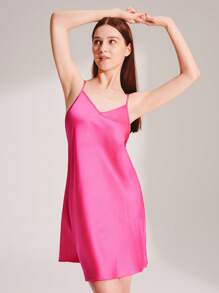 LUVLETTE Camisón de satén rosa sexy con tirantes, pijama ligero para mujeres, vestido de satén tipo camisón, lencería tipo babydoll que puede usarse como prenda exterior