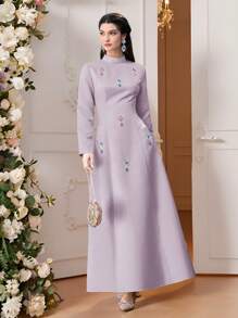 Modelyn Women's Solid Color Long Sleeve Dress, Fashionable For Summer - Mauve Purple - View 6