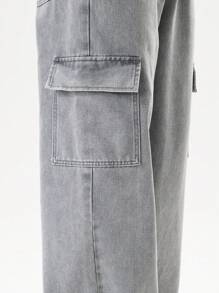 SHEIN Teen Boys' Casual Straight-Leg Light Grey Denim Jeans