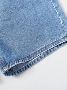 SHEIN Frenchy 夏季休闲水洗牛仔短裤 - 淺色水洗藍 - 查看 4