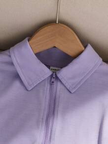 SHEIN 2pcs/Set Young Boy Letter Print Short Sleeve Casual Polo Shirt T-Shirt + Shorts Outfit - Mauve Purple - View 4