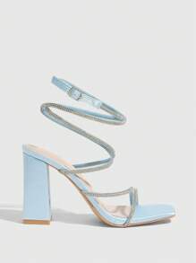 CUCCOO SZL Tacones altos de moda con decoración de strass y diseño de hebilla ajustable para mujer CUCCOO