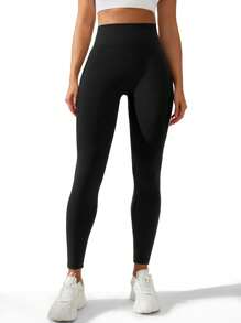 SHEIN Sport Studio Leggings a vita alta senza cuciture e attillati per donne - controllo della pancia, morbidi, elastici, traspiranti e con buona mobilità a 4 vie, per migliorare il seno e ideali per trekking, allenamento, corsa, ciclismo, yoga, pickleball ed altre attività casual