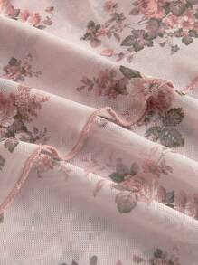 SHEIN MOD Falda asimétrica hasta la rodilla de malla con estampado floral bohemio y fruncida: rosa, fluida y