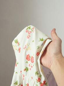 SHEIN MOD Women's Floral Print Halter Bikini Set: Ruched Semi-Sheer Swimsuit Fabric With Short Casual Style For Summer Beach Days, Cute, Kawaii