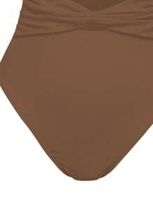 Swim Oasis 2 件套女士纯色金属装饰镂空吊带连体泳衣和网眼罩裙沙滩装 - 棕色 - 查看 4