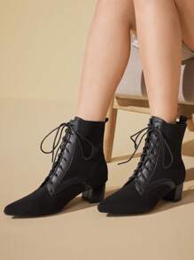 CUCCOO BASICS Botas de tacón alto de media pantorrilla de unicolor y versátiles de moda - Negro - Ver 9
