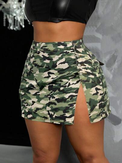 SHEIN SXY 大码牛仔流苏荷叶边下摆弹力迷你裙