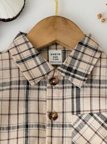 Souflis Souflis Baby Boy Vintage Brown-Black Plaid Short Sleeve Shirt And Shorts Set, Retro Minimalist Style, Suitable For And Summer