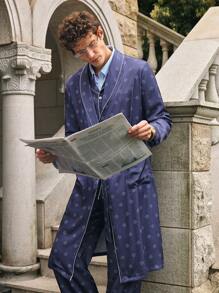 Manfinity Men's Floral Print Shawl Collar Long Sleeve Robe - Multicolor - View 1