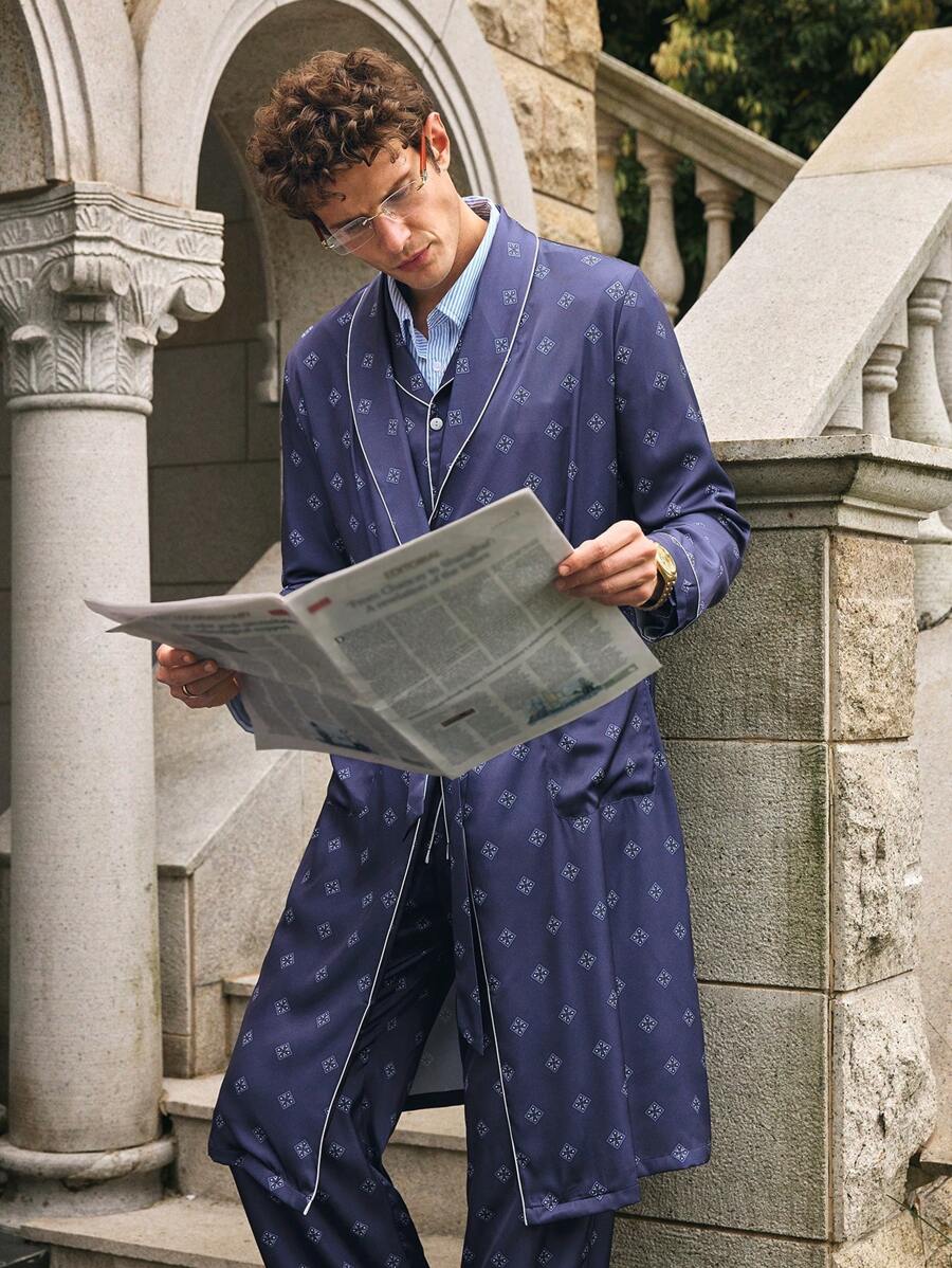 Manfinity Men's Floral Print Shawl Collar Long Sleeve Robe - Multicolor - View 1