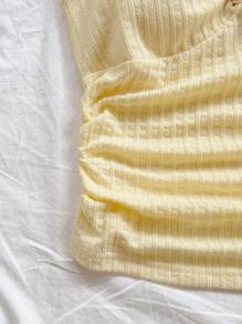 Soleia Canotta da donna con scollo a V, decorazione floreale e fibbia metallica, chiusura sul retro, aderente, tessuto strutturato, adatta per vacanza, appuntamento, tè pomeridiano, vacanza, festival musicali, stile bohémien, matrimonio all'aperto, primavera/estate