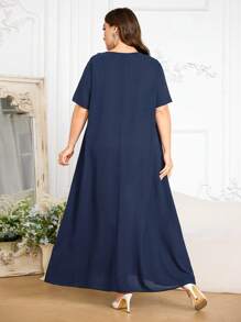 Al Najma 大码纯色短袖蕾丝边土耳其风格女式束腰外衣