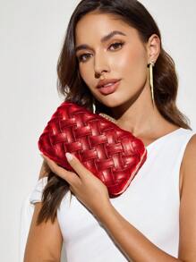 SHEIN BAE Elegant Plain Textured Clutch Purse - Red - View 3