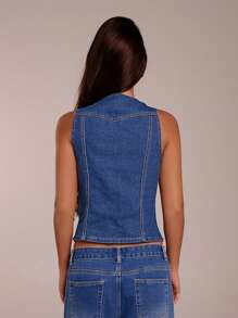 SHEIN Forever 21 Spring&Summer Women Romantic V Neck Seveless Denim Top For Prom/Formal/Birthday/90s/Business Casual Woman/Elegant/Western Wear/Going Out/Fashion/Casual/Y2k/Club/Office /Cocktail/Vintage/Bodycon/Rave Festival/Funny/Classy/Old Money/Streetwear/Vacation/Country Concert/Work /Modest/Spring Break/Bachelorette/Concert/Baddie/Basic/Graduation/Sleeveless/A Line/Blue/Cowgirl/ Denim Top - Blue - View 9