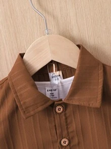 SHEIN Vintaside Kids 2 pièces Ensemble Casual pour Bébé Garçon, Chemise à Manches Courtes Col Chemise et Short à Taille Élastique, Été, 3 Mois - 3 Ans