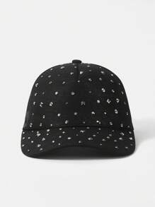 SHEIN SXY Women's Rhinestone Embellished Baseball Cap, Simple & Practical Multifunctional Design - Black - View 2