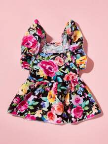 PETSIN 1pc Ditsy Floral Pattern Print Sleeveless Dog Dress, Cute Romantic Rose Print, Universal Pet Clothes