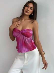 Aloruh 浪漫约会/度假露肩修身短款褶皱扎染女士短款上衣，春夏 - 彩色 - 查看 8