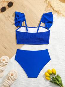 Tween Girl Camisole Tankini Swimwear Youth Girl Swimwear Swim Suit One Piece Swimwear Bathing Suit Set Swimwear Set - Royal Blue - View 2