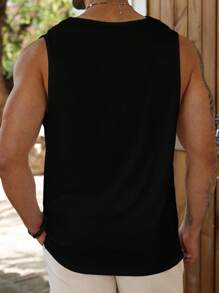 Manfinity Homme Plus Size Men's Casual Solid Color Scoop Neck Tank Top, Summer - Black - View 2