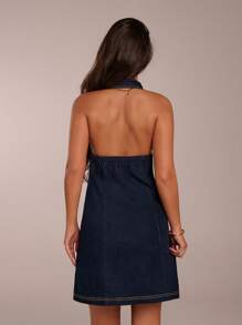 SHEIN Forever 21 1960s Dress Graduation Outfit Denim Dress Sexy Dresses Club Cowgirl Dress Navy Blue Dress - Blue - View 2