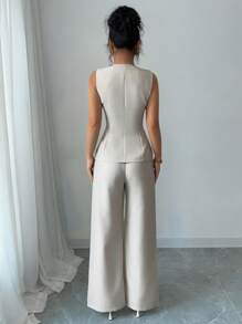 Elenzga Set de 2 piezas de talla grande, camiseta sin mangas con botones delanteros y pantalones minimalistas de verano para uso diario