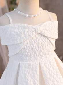 SHEIN Young Girl (Small) Mesh Beaded Water Drop Woven Dress - White - View 7