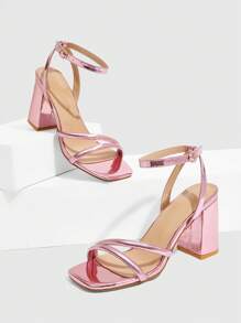 CUCCOO SZL Fashionable Pink Metallic High Heel Sandals For Dates And Parties - Pink - View 3