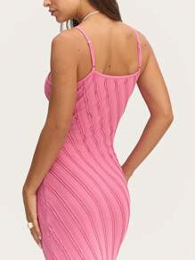 SHEIN Unity Pink Ribbed Women Maxi Dress Designed With A Flattering Fitted Silhouette And Sleeveless Design, Ideal For Summer Events, Beach Parties, Or Vacation Evenings. - Pink - View 4